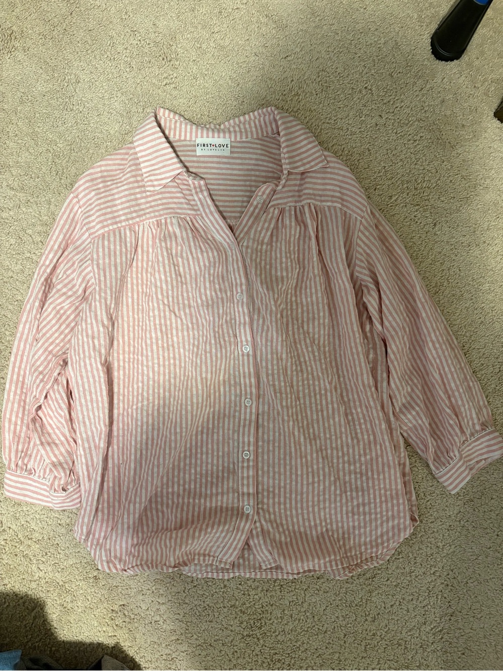 First Love Pink and White Striped Button-Down Shirt